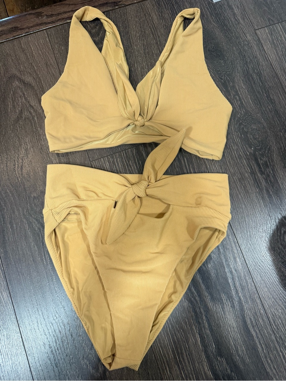 Beach Riot Mustard Ribbed Knot-Front Bikini Set